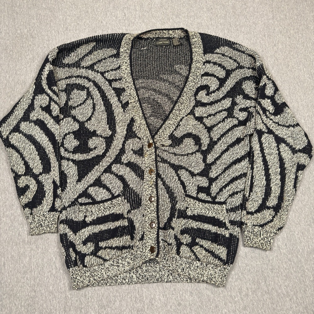 Renee Tener‎ for Jeanne Pierre Women Sweater Cardigan Knit Black White Ireland M